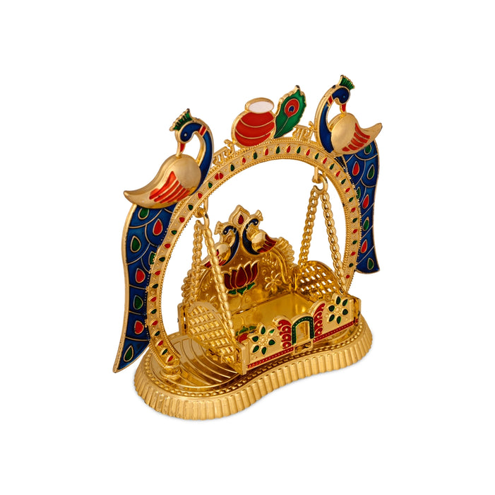 Jhula - 6 x 6.75 Inches | laddu gopal Jhoola/ Meenakari & Peacock Design Unjal/ swing for Deity