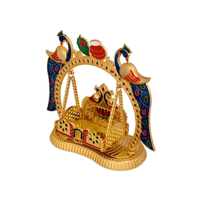 Jhula - 6 x 6.75 Inches | laddu gopal Jhoola/ Meenakari & Peacock Design Unjal/ swing for Deity
