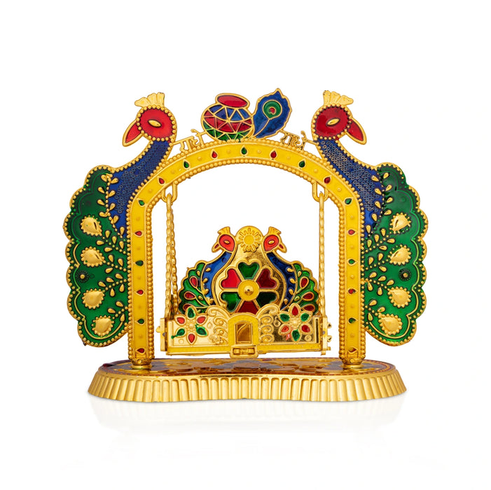 Jhula - 6 x 6.75 Inches | laddu gopal Jhoola/ Meenakari & Peacock Design Unjal/ swing for Deity