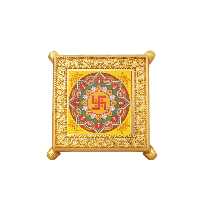 Bajot With Base - 3 x 3 Inches | Plastic Manai Palagai/ Patla/ Chowki For Deity Decor