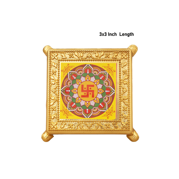Bajot With Base - 3 x 3 Inches | Plastic Manai Palagai/ Patla/ Chowki For Deity Decor