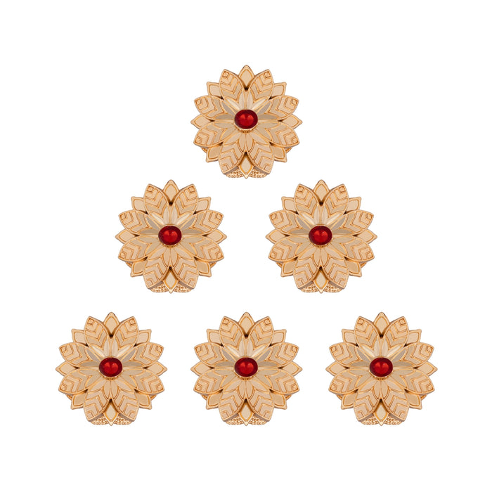 Kumkum Box Set - 2 Inch Dia | 6 Pcs/ Flower Design Sindoor Pot/ Kumkum Bharani For Pooja And Gifting