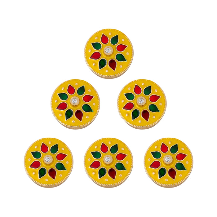 Kumkum Box Set - 2 Inch Dia | 6 Pcs/ Flower Design Sindoor Pot/ Kumkum Bharani For Pooja And Gifting