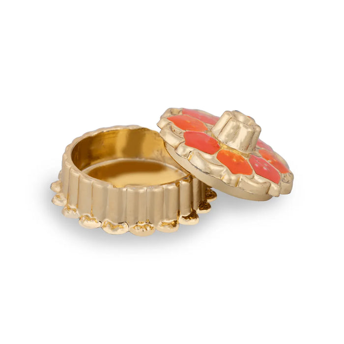 Kumkum Box Set - 1.5 Inches Dia | Kumkum Bharani/ 12 Pcs/ Gold Polish Sindoor Pot for Women/ Assorted Design