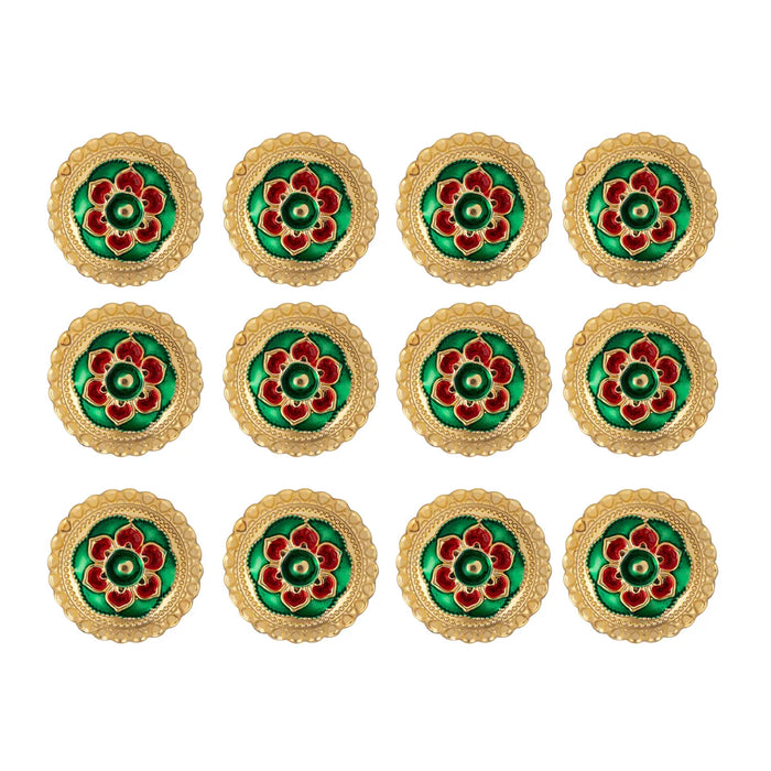 Kumkum Box Set - 1.5 Inches Dia | Kumkum Bharani/ 12 Pcs/ Gold Polish Sindoor Pot for Women/ Assorted Design