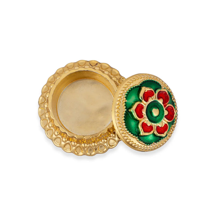 Kumkum Box Set - 1.5 Inches Dia | Kumkum Bharani/ 12 Pcs/ Gold Polish Sindoor Pot for Women/ Assorted Design