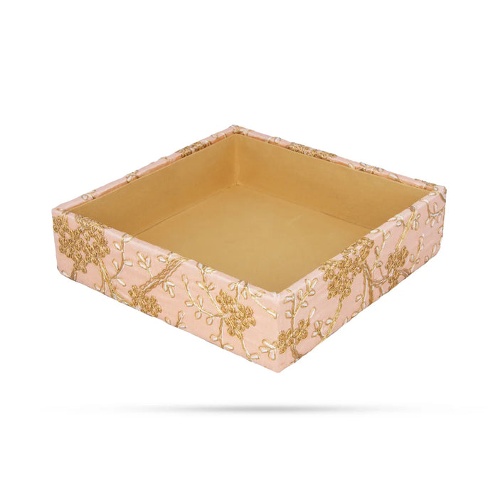 Angoori Tray - 2 x 8 Inches | Jari Design Tray/ Square Shape Decorated Tray for Home