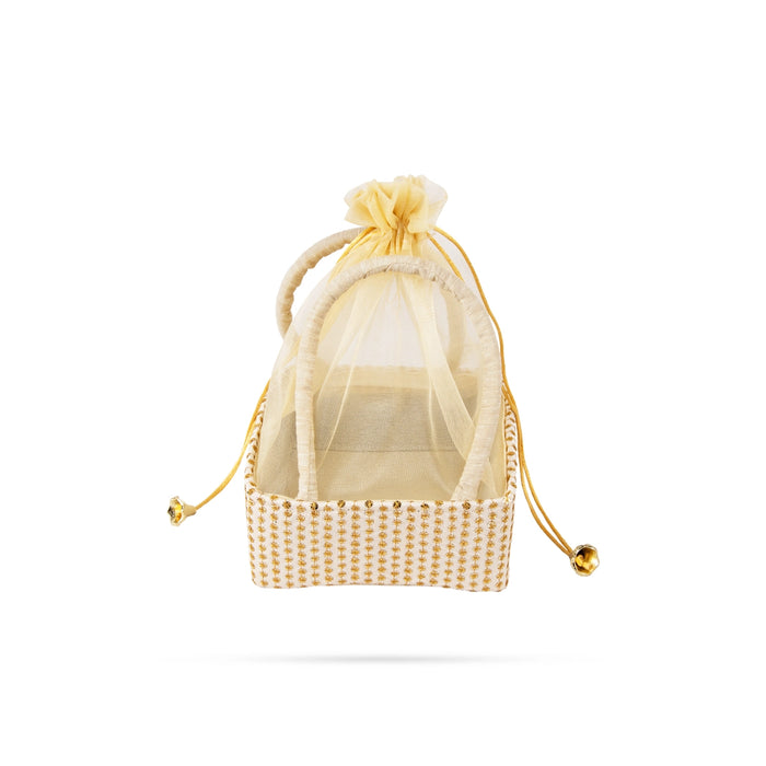 Decorative Tokri Basket With Net Cover - 3 X 6 X 6 Inches | Chocolate Gift Basket/ Gift Hamper Basket For Storage