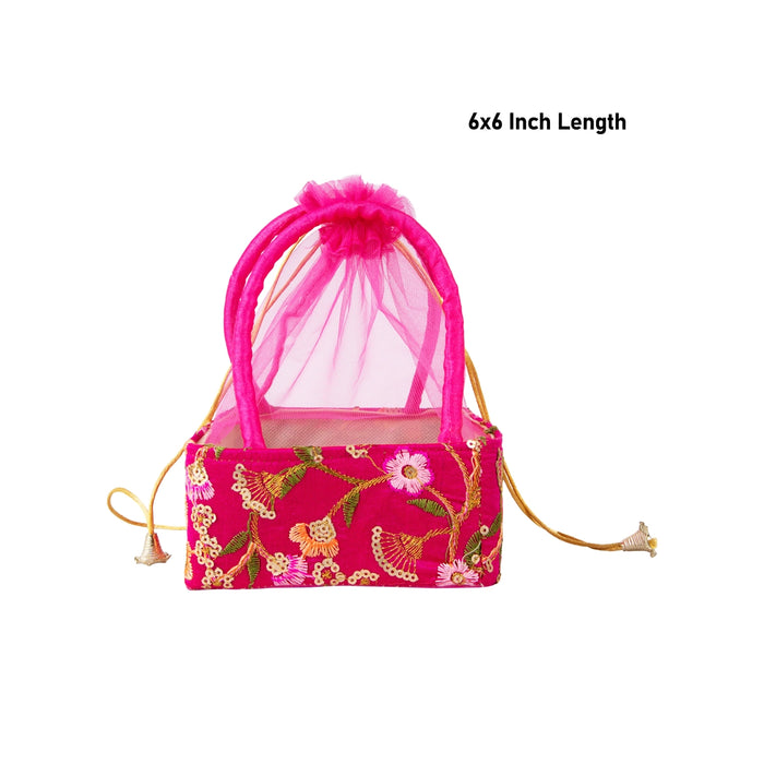 Decorative Tokri Basket With Net Cover - 3 X 6 X 6 Inches | Chocolate Gift Basket/ Gift Hamper Basket For Storage