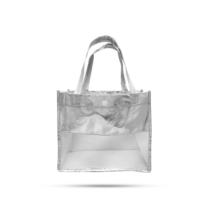Shopping Bag With Button - 8 X 9 Inches | Hand Bag/ Silver Colour Gift Bag For Shopping And Gifting