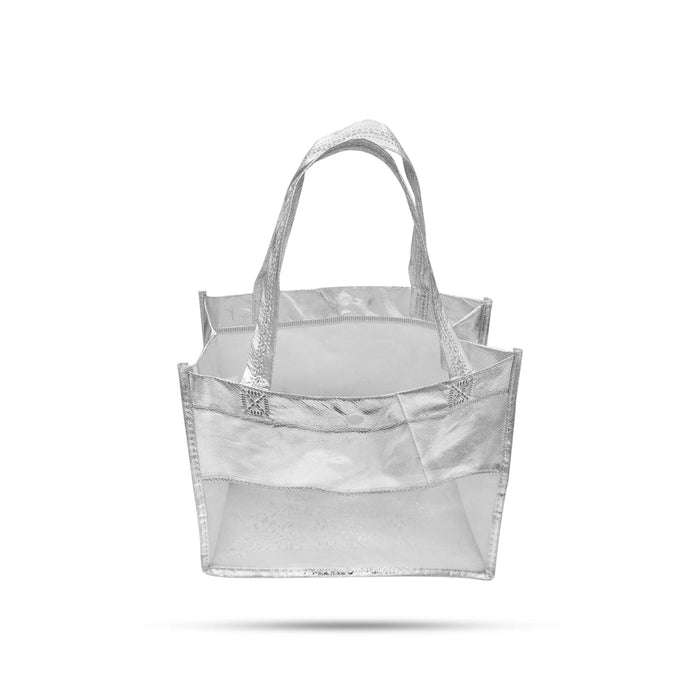Shopping Bag With Button - 8 X 9 Inches | Hand Bag/ Silver Colour Gift Bag For Shopping And Gifting