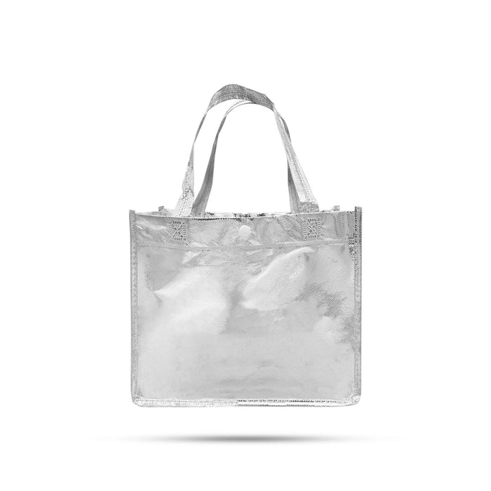 Shopping Bag With Button - 8 X 9 Inches | Hand Bag/ Silver Colour Gift Bag For Shopping And Gifting