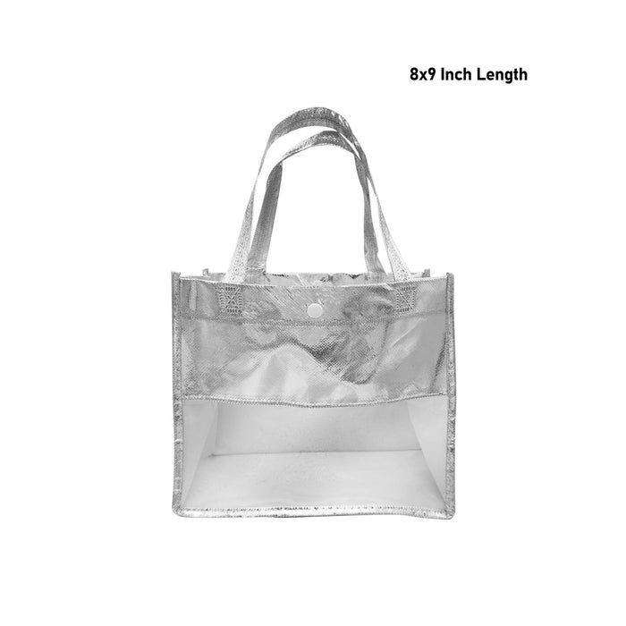Shopping Bag With Button - 8 X 9 Inches | Hand Bag/ Silver Colour Gift Bag For Shopping And Gifting