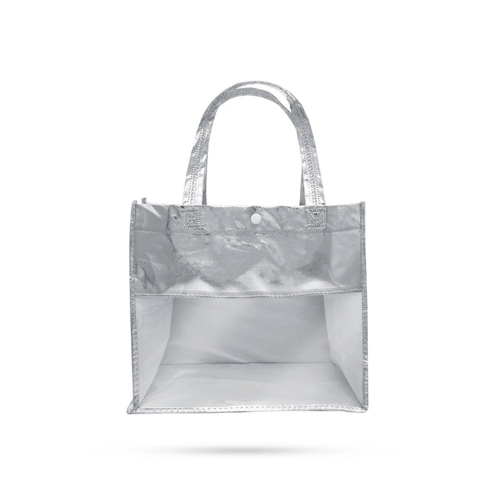 Shopping Bag With Button- 11.5 X 12 Inches | Hand Bag With Handle/ Silver Colour Gift Bag For Shopping & Gifting