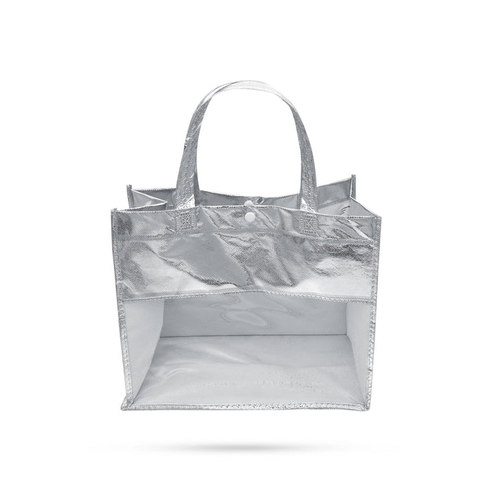 Shopping Bag With Button- 11.5 X 12 Inches | Hand Bag With Handle/ Silver Colour Gift Bag For Shopping & Gifting