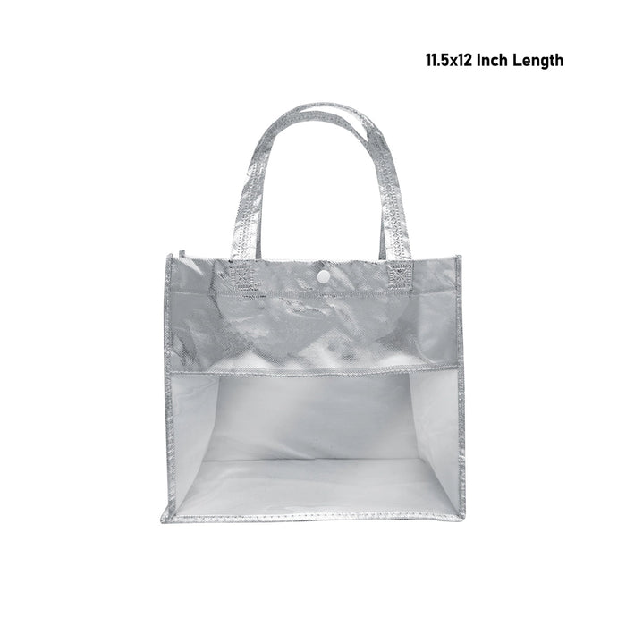 Shopping Bag With Button- 11.5 X 12 Inches | Hand Bag With Handle/ Silver Colour Gift Bag For Shopping & Gifting