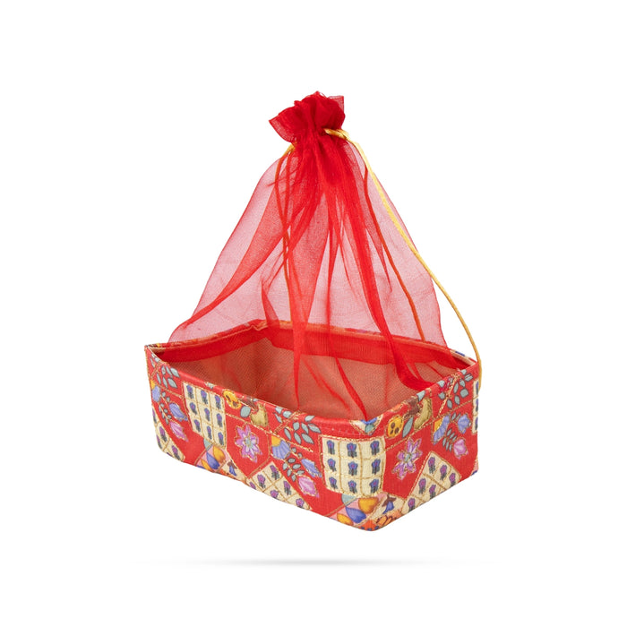 Decorative Tokri Basket With Net Cover - 3 X 8 Inches | Chocolate Gift Basket/ Gift Hamper Basket For Storage