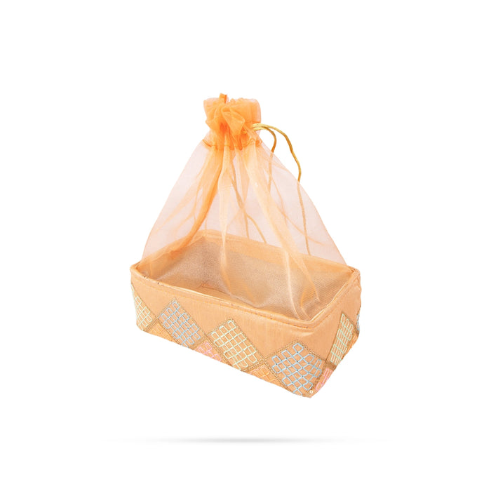 Decorative Tokri Basket With Net Cover - 3 X 8 Inches | Chocolate Gift Basket/ Gift Hamper Basket For Storage