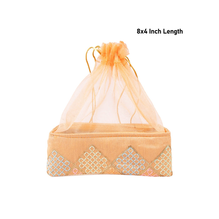 Decorative Tokri Basket With Net Cover - 3 X 8 Inches | Chocolate Gift Basket/ Gift Hamper Basket For Storage