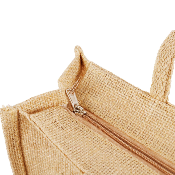 Jute Bag With Zip- 10 X 12 Inches | Jute Handbag/Transparent Cover Gift Bag/Jute Carry Bag For Storage & Shopping