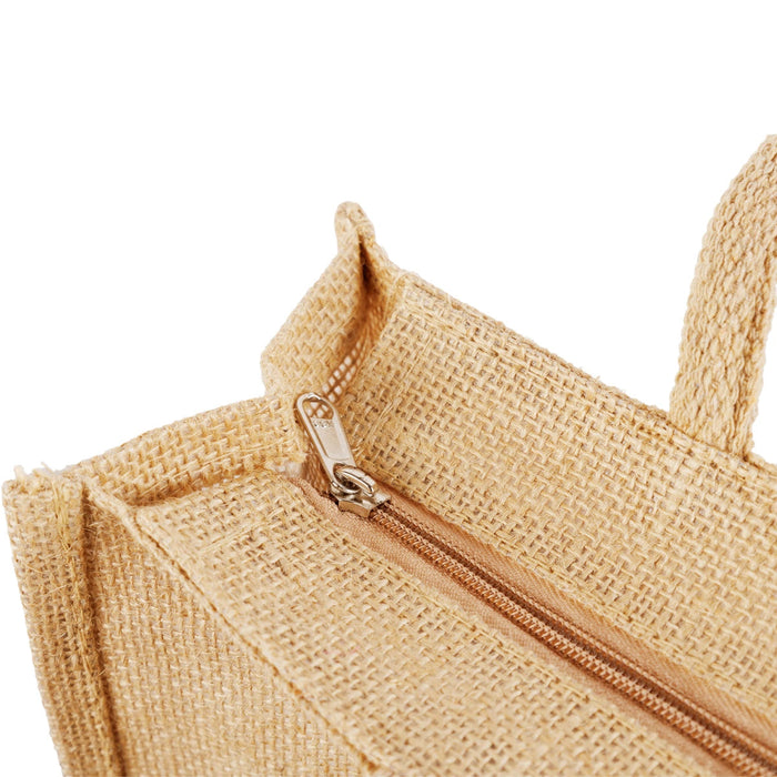 Jute Bag With Zip - 12 X 14 Inches | Jute Carry Bag/ Transparent Cover Gift Bag/ Jute Handbag For Return Gift