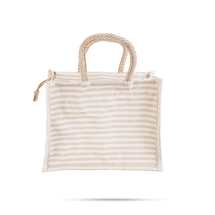 Jute Bag With Zip - 8 X 10 Inches | White Stripes Jute Handbag/ Transparent Cover Gift Bag For Return Gifts
