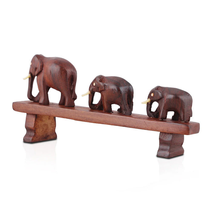 3 Elephant On Bridge Statue - 3.5 Inches | Wooden Elephants Statue for Home