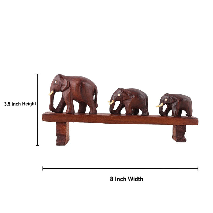3 Elephant On Bridge Statue - 3.5 Inches | Wooden Elephants Statue for Home