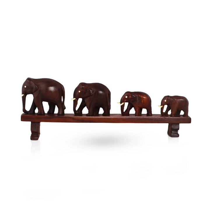 4 Elephant On Bridge Statue - 4 x 11 Inches | Wooden Elephant Idol for Home