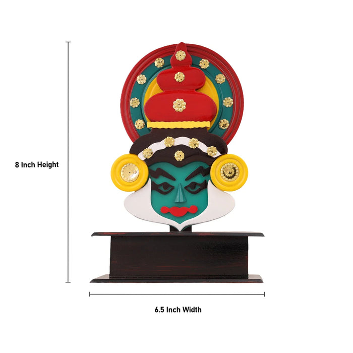 Kathakali Head with Stand - 8 x 6.5 Inches | Kathakali Head Stand/ Wood Handicraft for Table Decor