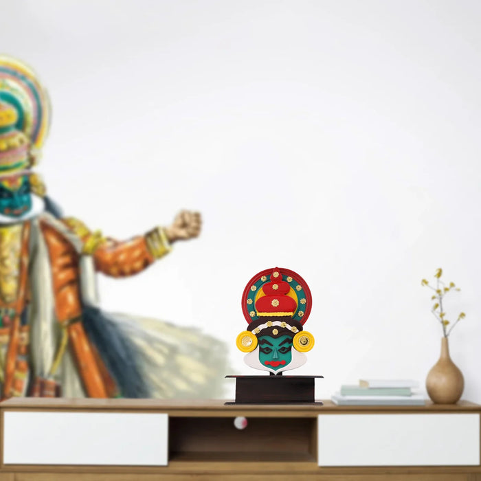 Kathakali Head with Stand - 8 x 6.5 Inches | Kathakali Head Stand/ Wood Handicraft for Table Decor