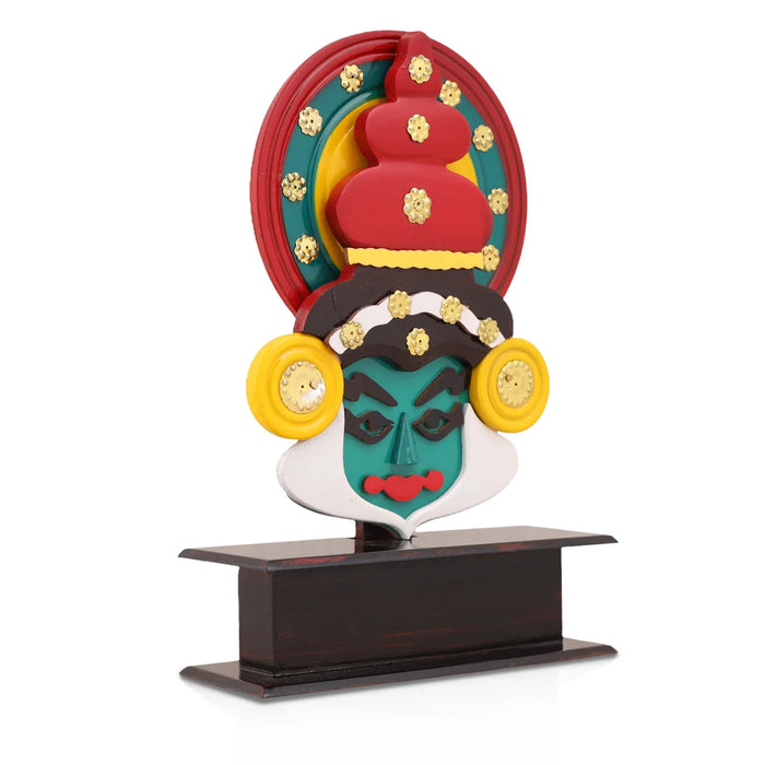 Kathakali Head with Stand - 10 x 7.5 Inches | Wooden Table Stand/ Kathakali Head Stand for Home