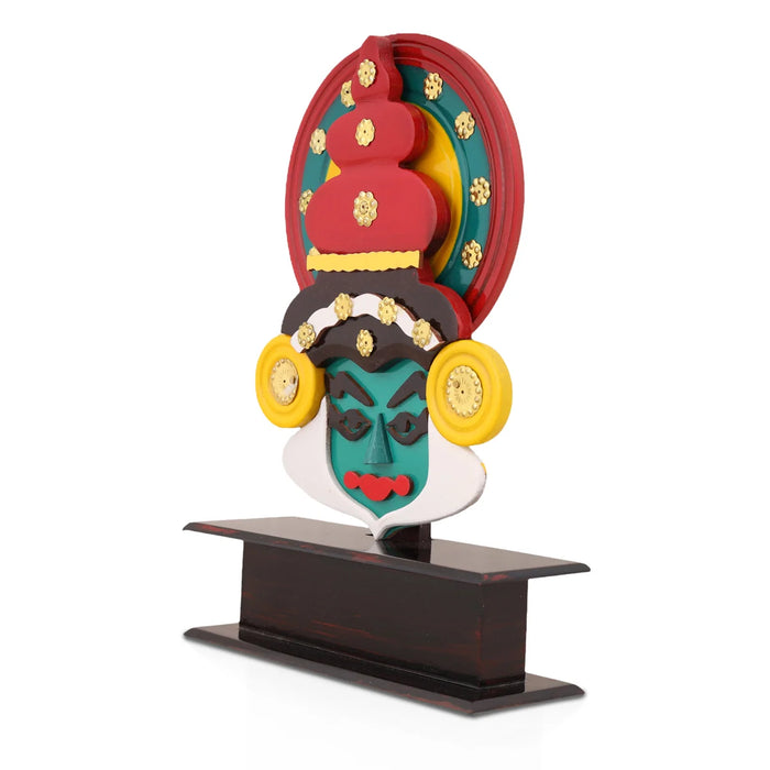 Kathakali Head with Stand - 10 x 7.5 Inches | Wooden Table Stand/ Kathakali Head Stand for Home