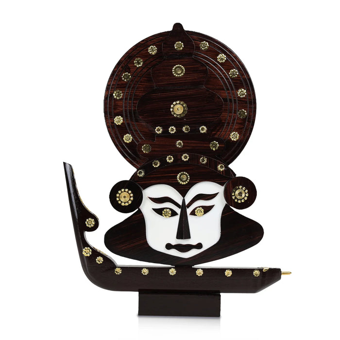 Kathakali Face with Boat Miniature - 12 x 11 Inches | Wooden Kathakali Face for Home Decor