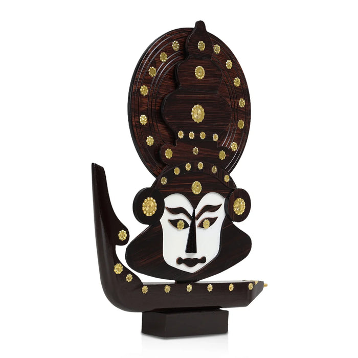 Kathakali Face with Boat Miniature - 12 x 11 Inches | Wooden Kathakali Face for Home Decor