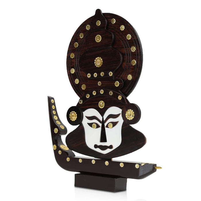 Kathakali Face with Boat Miniature - 12 x 11 Inches | Wooden Kathakali Face for Home Decor