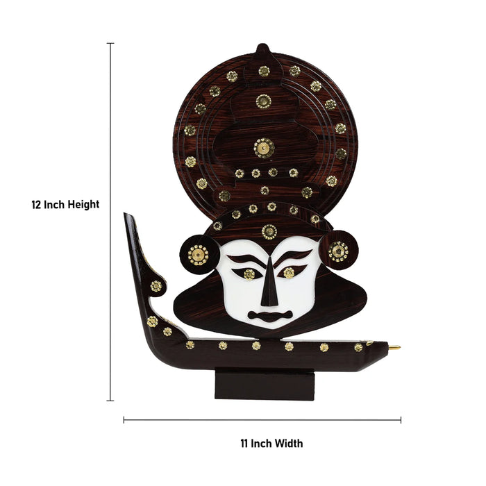 Kathakali Face with Boat Miniature - 12 x 11 Inches | Wooden Kathakali Face for Home Decor