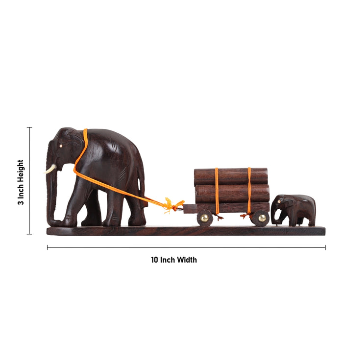 Elephant Cart - 3 x 10 Inches | Wooden Elephant Statue / Elephant Idol for Table Decor