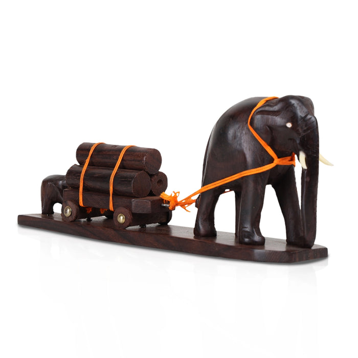 Elephant Cart - 5 x 12 Inches | Wooden Elephant Figurine / Elephant Statue for Home Decor