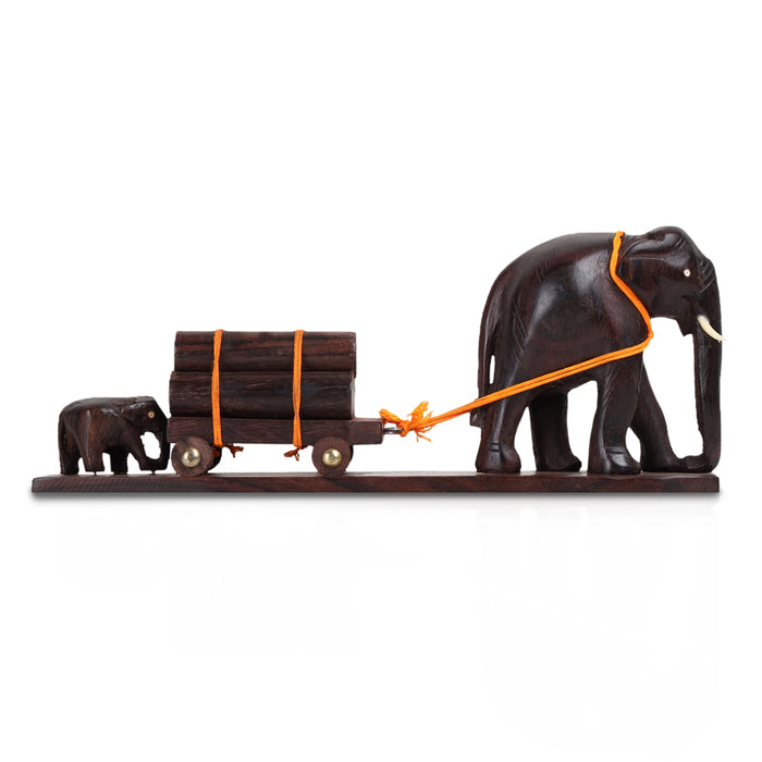 Elephant Cart - 5 x 12 Inches | Wooden Elephant Figurine / Elephant Statue for Home Decor