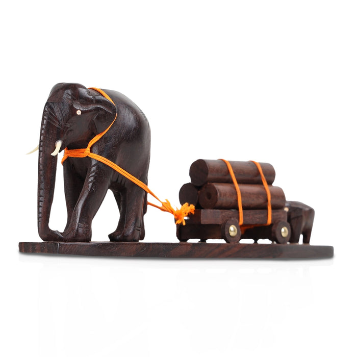 Elephant Cart - 5 x 12 Inches | Wooden Elephant Figurine / Elephant Statue for Home Decor