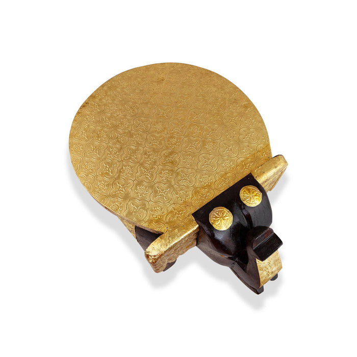 Elephant Stool - 12 x 15 Inches | Wooden Stool/ Brass Polish Decorative Stool for Home