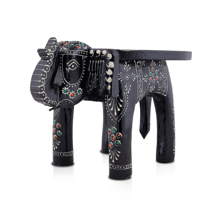 Painted Elephant Stool - 6 x 9 Inches | Wooden Stool/ Decorative Stool for Living Room