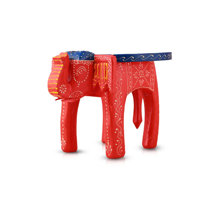 Painted Elephant Stool - 6 x 9 Inches | Wooden Stool/ Decorative Stool for Living Room