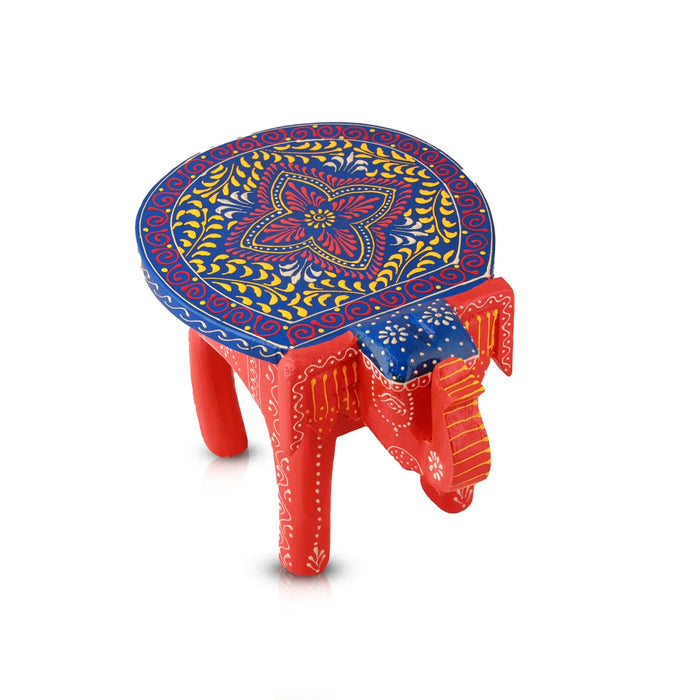 Painted Elephant Stool - 6 x 9 Inches | Wooden Stool/ Decorative Stool for Living Room