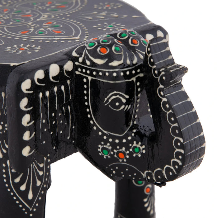 Painted Elephant Stool - 6 x 9 Inches | Wooden Stool/ Decorative Stool for Living Room