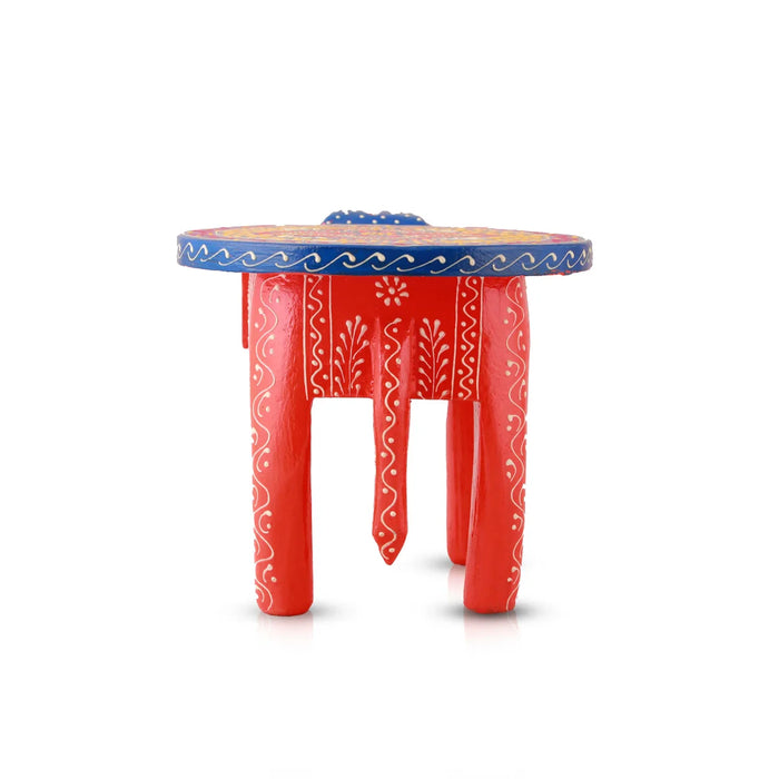 Painted Elephant Stool - 6 x 9 Inches | Wooden Stool/ Decorative Stool for Living Room