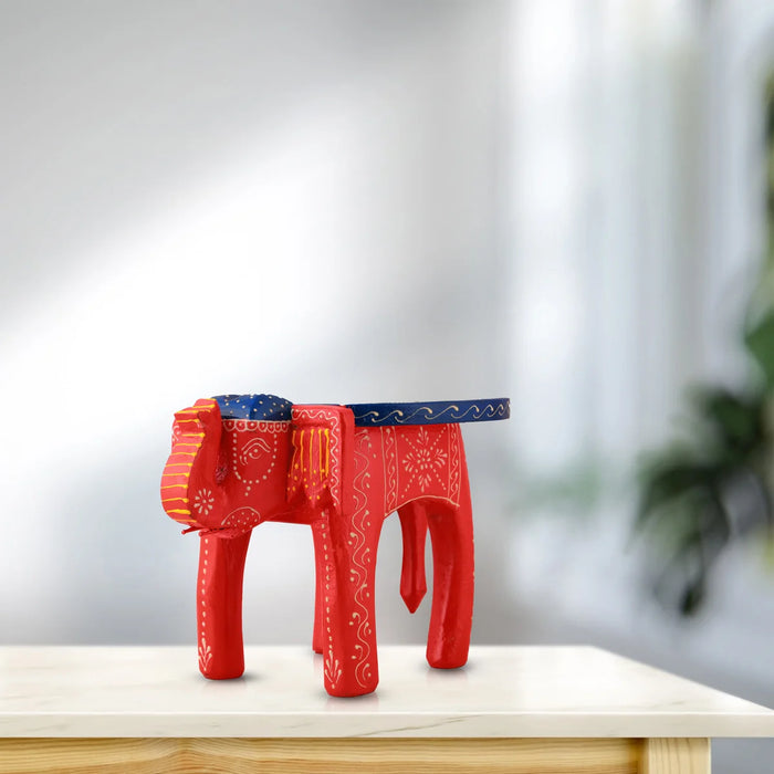 Painted Elephant Stool - 6 x 9 Inches | Wooden Stool/ Decorative Stool for Living Room