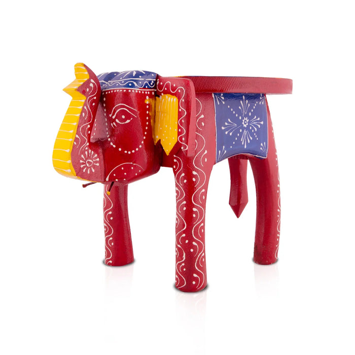 Painted Elephant Stool - 8 x 12 Inches | Wooden Stool/ Decorative Stool for Living Room