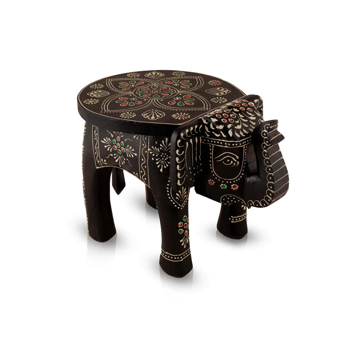 Painted Elephant Stool - 8 x 12 Inches | Wooden Stool/ Decorative Stool for Living Room